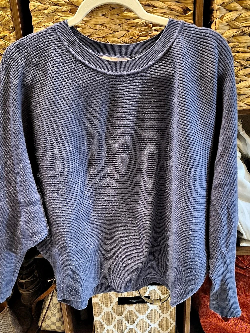 philosophy Ribbed Crew Neck Sweater in Blue Size Large